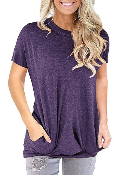 Round Neck Bat Short Sleeve Pocket T-Shirt