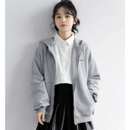 Small Grey Hooded Cardigan Sweater Women