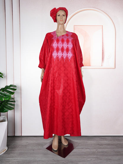 Embroidered Robe Solid Color Arabic Dubai Muslim Women Dress