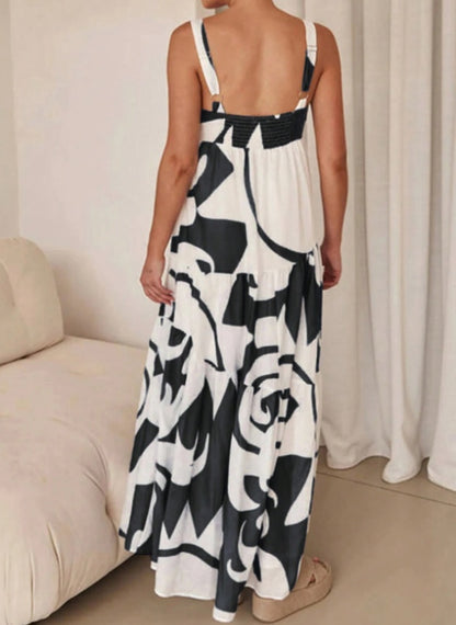 Holiday Casual Random Printed Swing Maxi Cami Dress