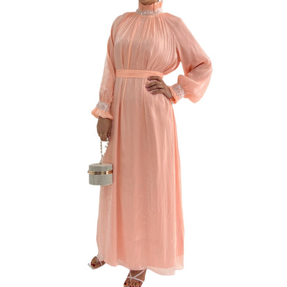 Turkey Dubai Exquisite Pure Color Tied Dress