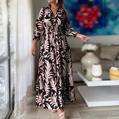 Boho Print Long-sleeve Swing Dress