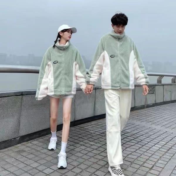 Mint Green Stitching Berber Fleece Coat Men And Women