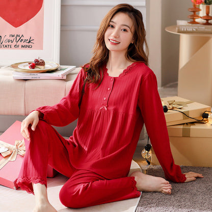 Red Full-Cotton House-wear For Women Suit