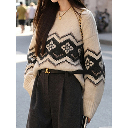 Retro Crew Neck Soft Glutinous Sweater For Women