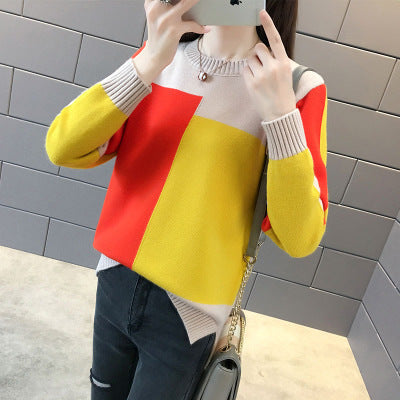 Round neck color-block sweater