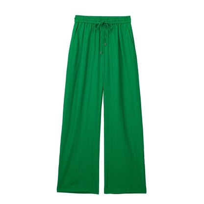 New Fashion Elastic Waist Pure Color Tied Comfort And Casual Straight-leg Pants