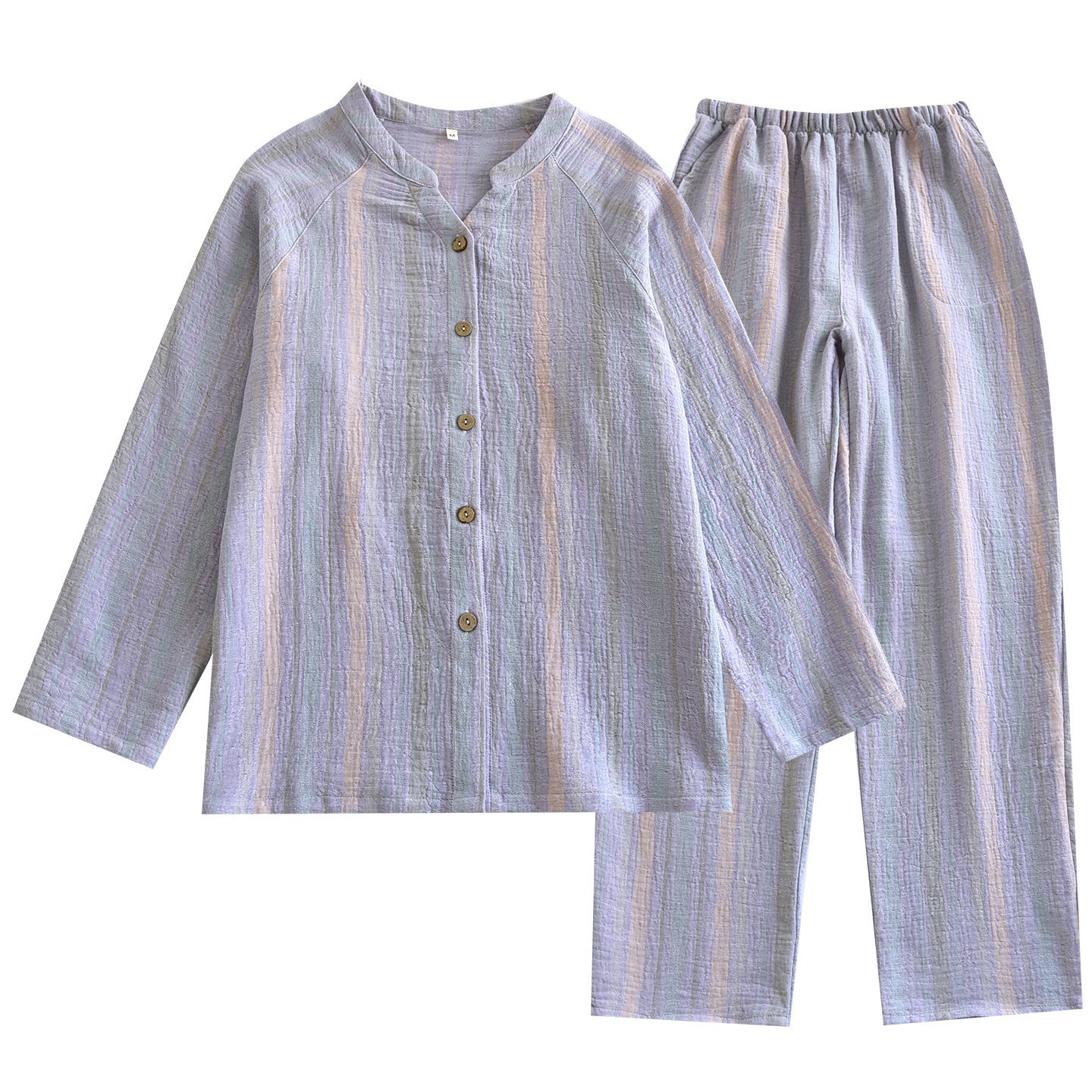 Women's V-neck Cotton Double-layer Crepe Pajamas Suit