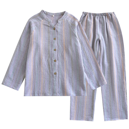 Women's V-neck Cotton Double-layer Crepe Pajamas Suit