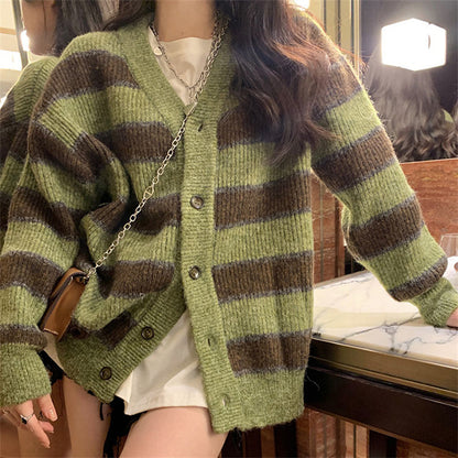 Cardigan Knit Striped Sweater Women