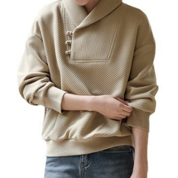 Elegant National Style Buckle Temperament Lapel Sweater Women