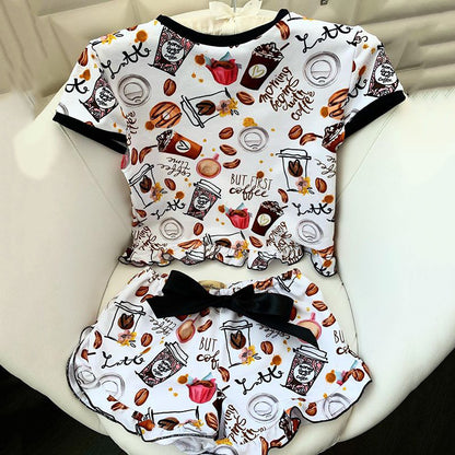 Casual coconut print two-piece pajamas