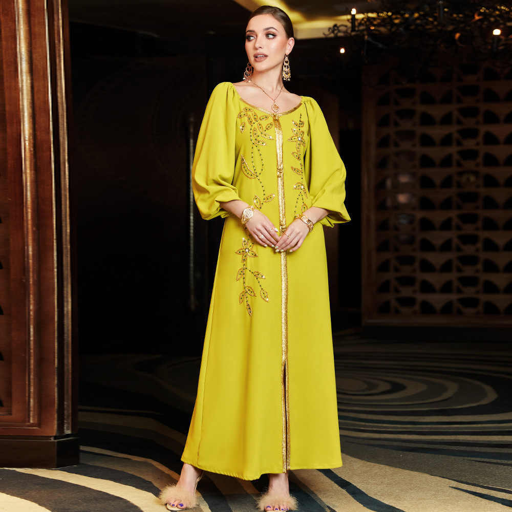 Square-neck Cinched Middle East Dubai Hand-stitched Maxi Dress