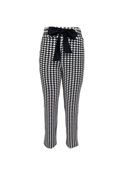 Ladies' Thousand Bird Grid Bow Fashion Casual Pants