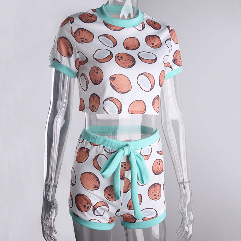 Casual coconut print two-piece pajamas