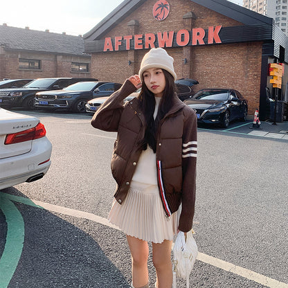 Knitted Stitching Color Contrast Casual Cotton-padded Jacket