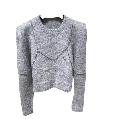 Women Round Neck Padded Sweater For Outer Wear