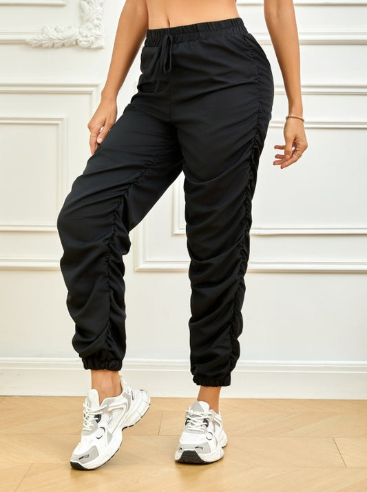 Ladies' Solid Color Ankle Drawstring Details, Casual And Elegant Style Pants