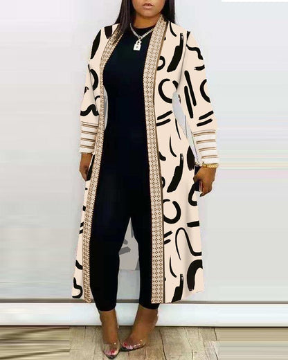 Fashion Printed Long Sleeve Splicing Coat Women