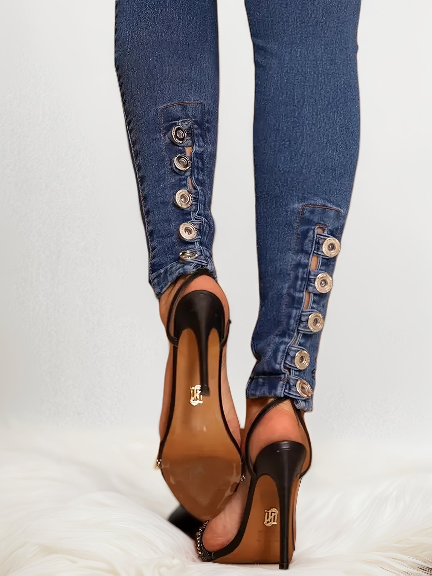 2025 New Women's Denim Pants With Fake Button Decoration, High Waisted Jeans, Suitable For All Seasons