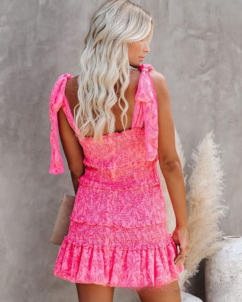 European And American Fold Ruffled Tied Dress