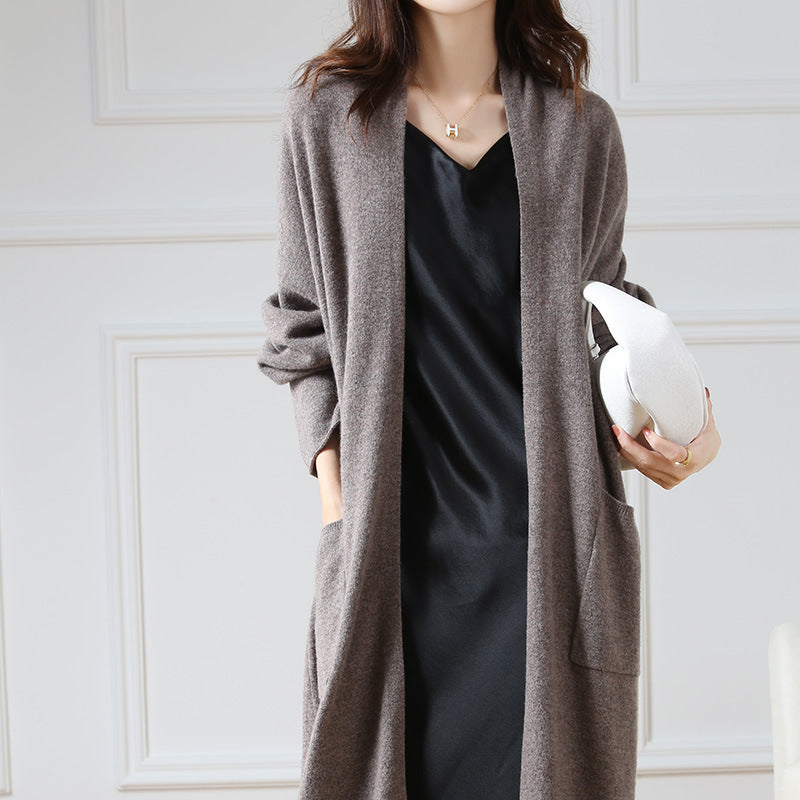 Stylish women's super long cardigan grey