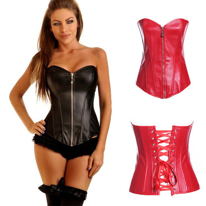 Poly Urethane Leather Court Corset Zip Tight Corset Corset