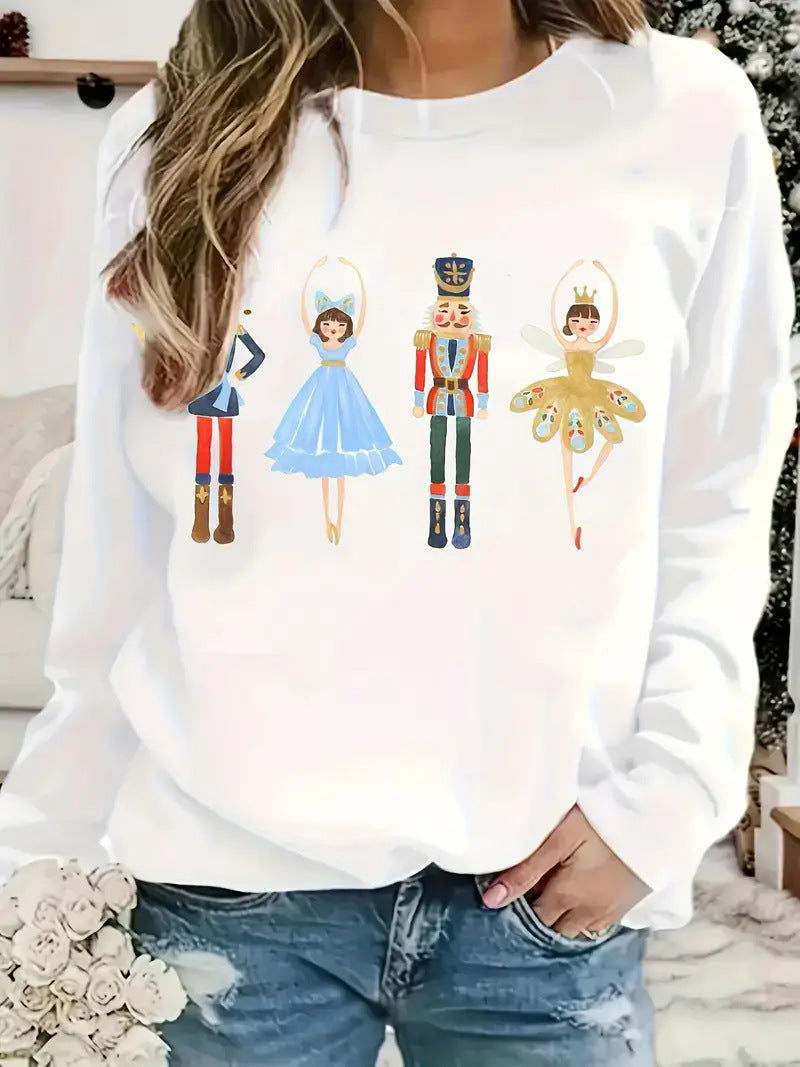 Women's Printed Long Sleeve Crew Neck Sweater