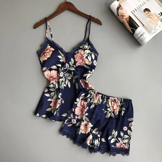 Two-piece silk pajamas print