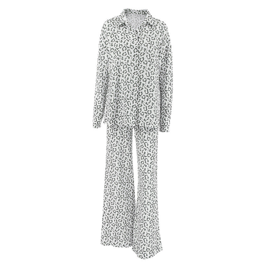 Pure Cotton Leopard-print Long-sleeved Shirt High Waist Suit Women