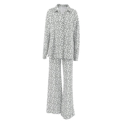 Pure Cotton Leopard-print Long-sleeved Shirt High Waist Suit Women