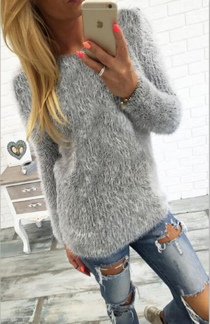 EBay fast selling explosion model, pure color long sleeved wool plush, loose body T-shirt ST1545