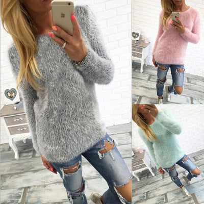 EBay fast selling explosion model, pure color long sleeved wool plush, loose body T-shirt ST1545