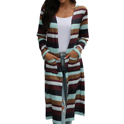 Striped Print Long-Sleeved Cardigan Jacket Women