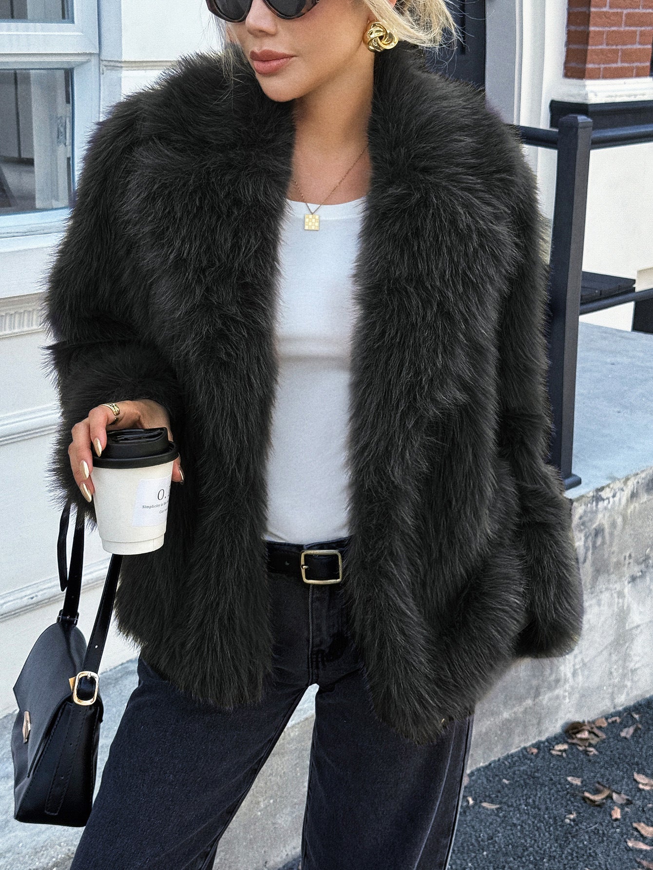 Solid Color Fluff Long Sleeve Coat Women's Clothing