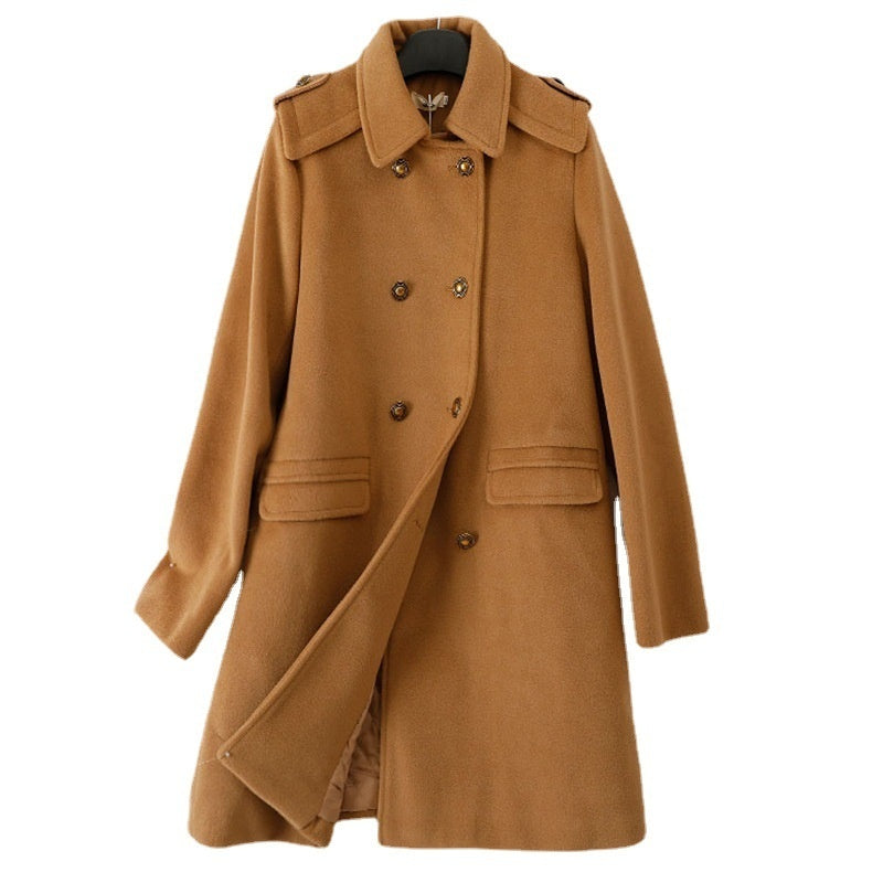 Korean Style Wool Double Breasted Coat For Women