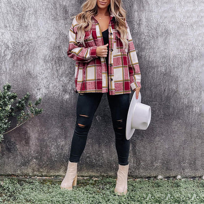 Plaid Long-Sleeved All-Match Casual Shirt Cardigan Jacket