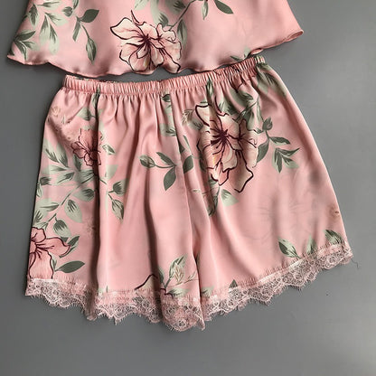 Two-piece silk pajamas print