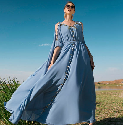 Fashionable Hand-stitched Diamond Dubai Travel Women's Off-shoulder Dress