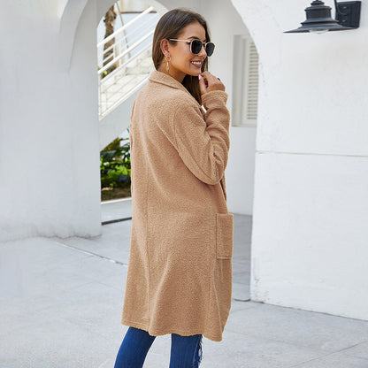 Long-sleeved plush woolen coat