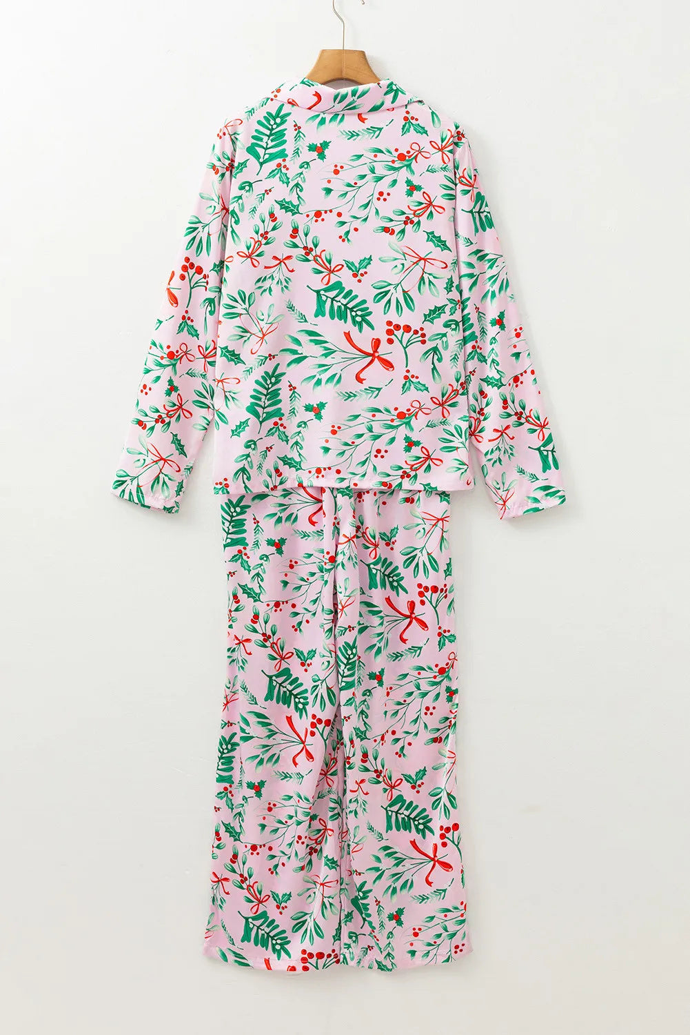 Christmas Berries Plant Print Satin Long Sleeve Pajama Set