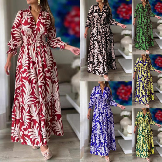 Boho Print Long-sleeve Swing Dress