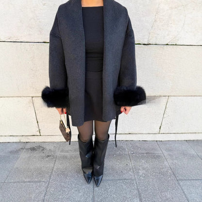 Furry Sleeves Overcoat Long Coat