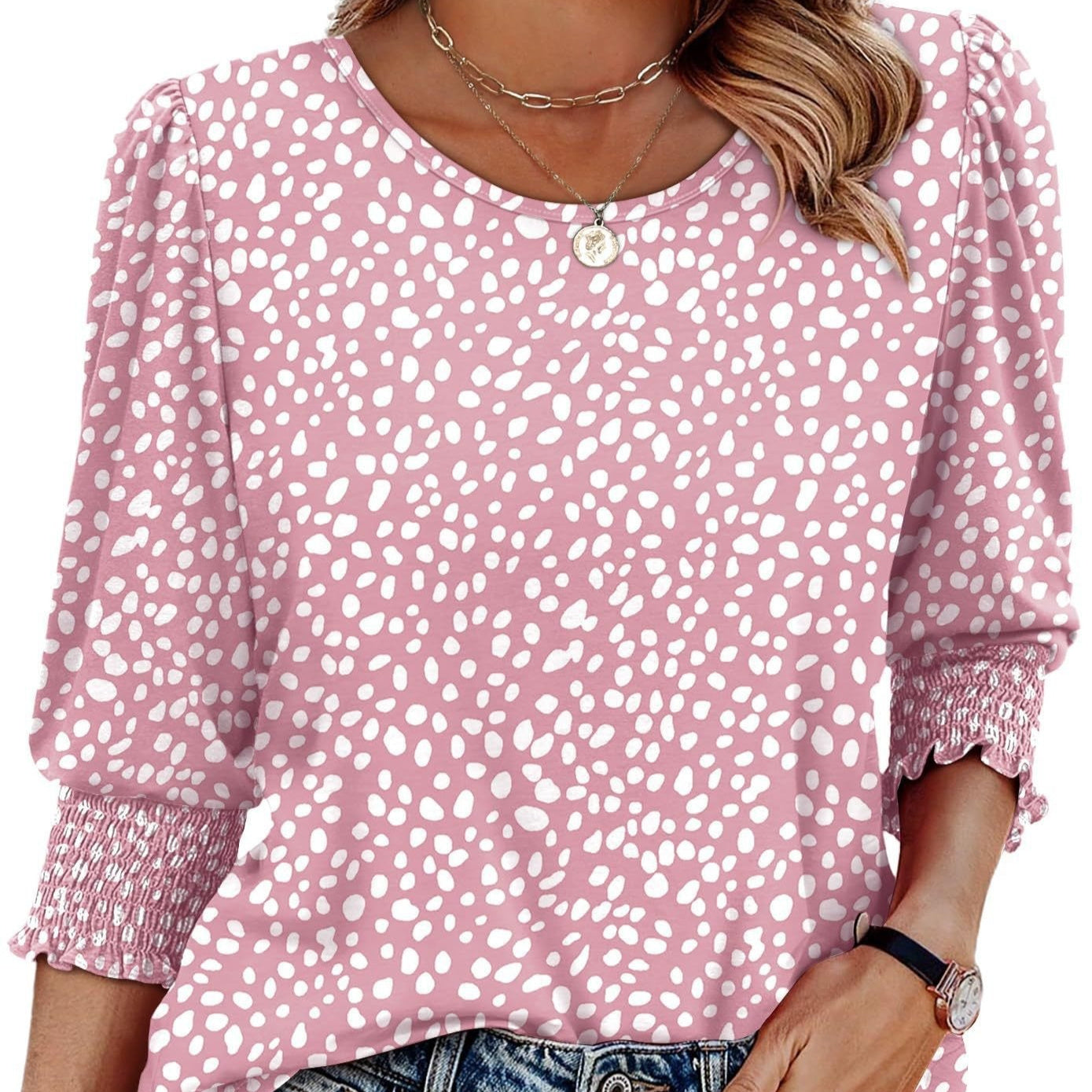 Autumn Loose Casual Print Round Neck Top For Women