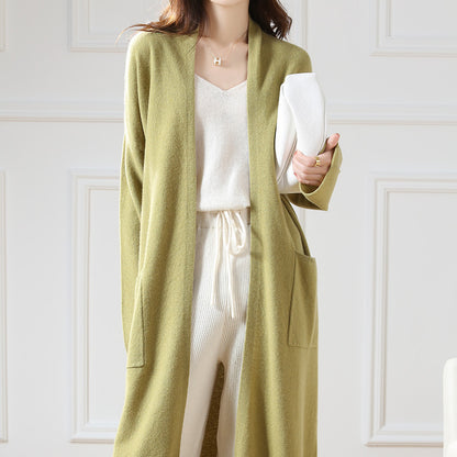 Stylish women's super long cardigan green