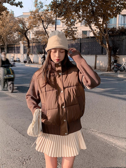 Knitted Stitching Color Contrast Casual Cotton-padded Jacket