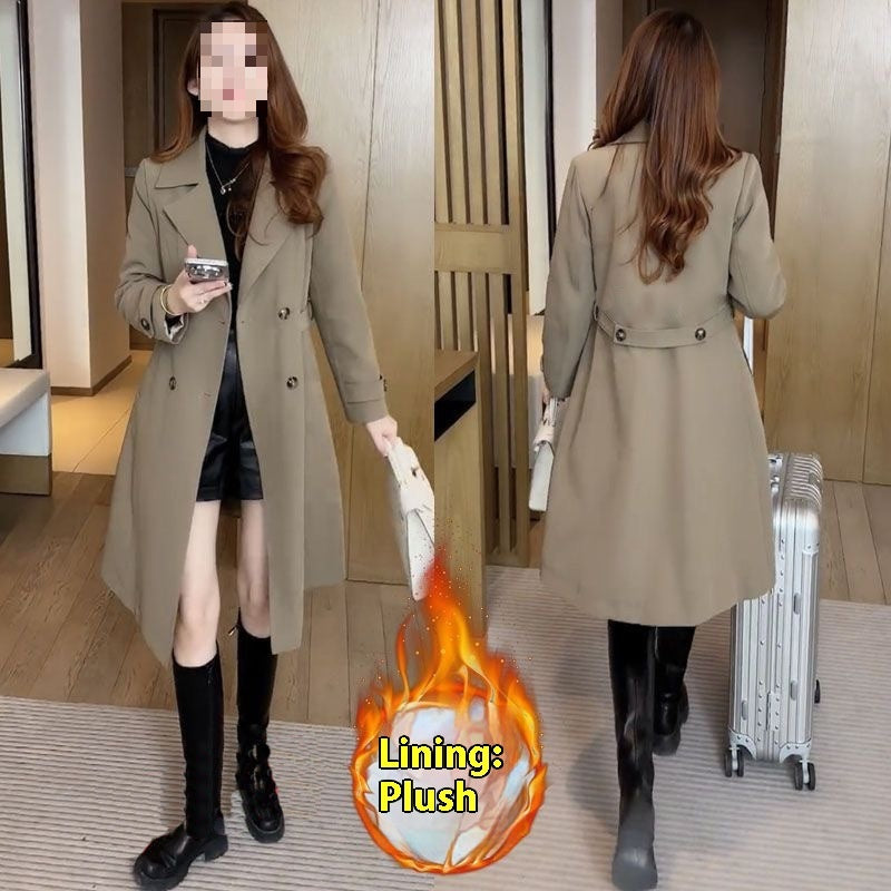 High-grade Fleece Thick Trench Coat Coat Western Style Slimming