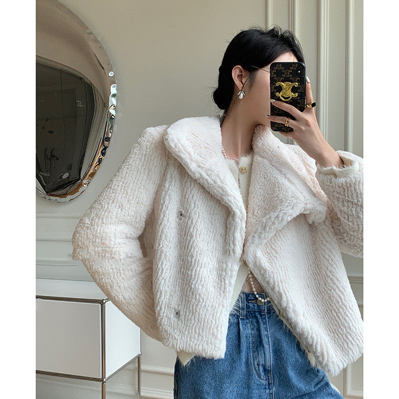 Korean Style Temperament Stand-collar Lapel Faux Fur Jacket