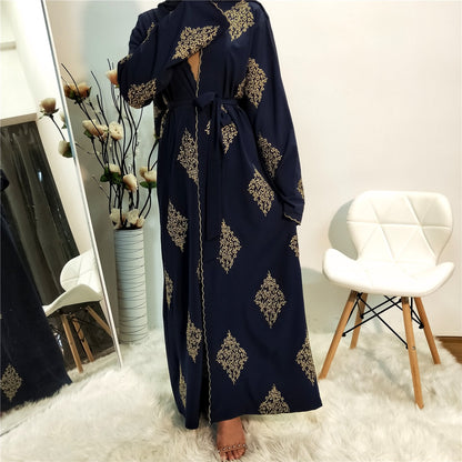 Gold Line Positioning Machine Embroidery Cardigan Dubai Robe