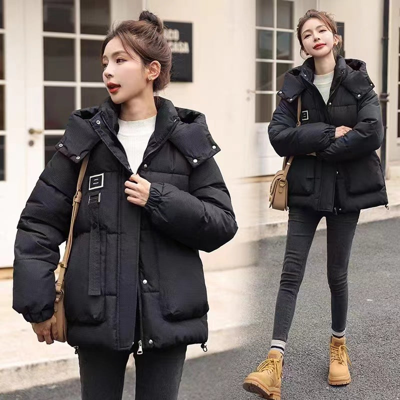 Women's Short Chic Loose Hooded Thickened Thermal Coat